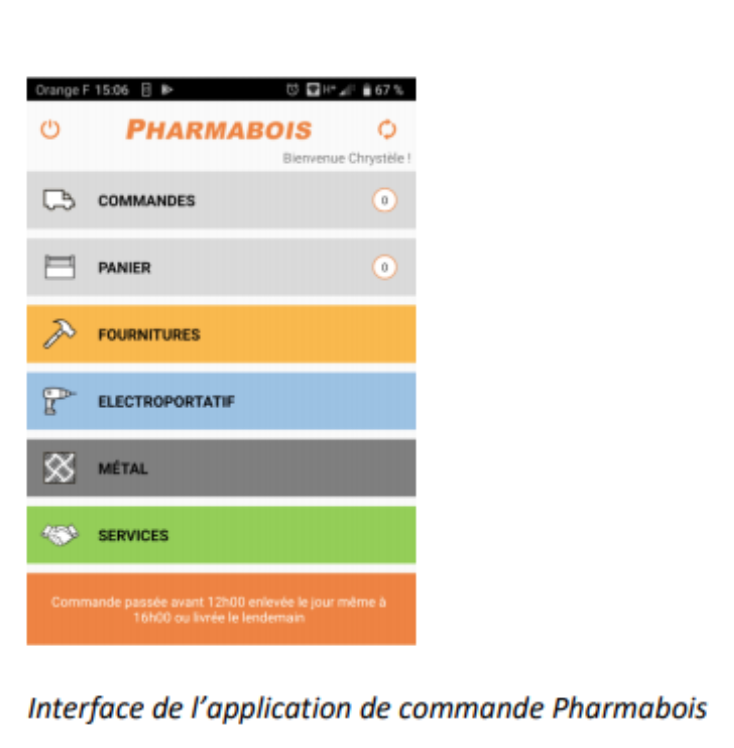 Interface de l'application de commande Pharmabois